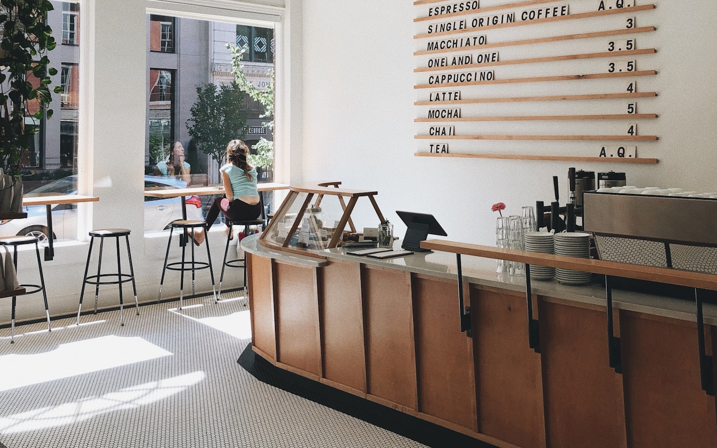 The interior of a modern coffee bar
